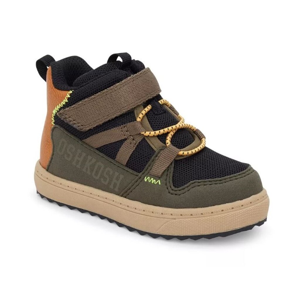 OshKosh B'gosh Boots 8T Toddler Boys Hiking Camino Slip-on High Top Black Olive